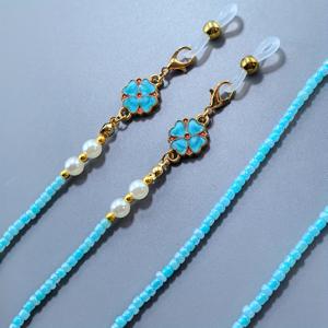 TEMU 레트로 비즈 안경줄 - 비즈 & 참 장식, 라이트 블루 안경 스트랩 - 안경, 독서용 안경, 패션 안경용 - 스타일리시하고 내구성 있는 비즈 디자인으로 안경 관리와 패션 완성