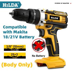 TEMU (배터리/충전기 미포함) 마키타 18V/21V 배터리용 무선 전기 드릴, 2단 속도 조절, 25 + 3 토크 옵션, LED 조명, 콘크리트, 금속, 목재 드릴링용, 남성용 드릴, 본체만 (배터리 미포함)