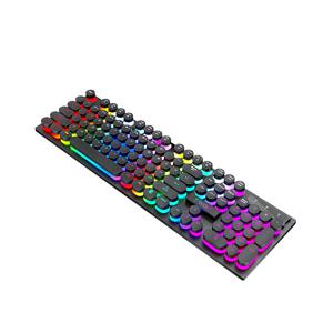 TEMU 레트로 기계식 게이밍 키보드 (타이프라이터 레이아웃), 108키, 유선 연결, RGB 백라이트 (사이드 조명), 원형 키캡 장착|키캡|키캡