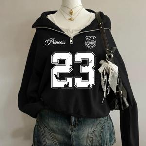 TEMU 여성용 스타일리시 후드티 (지퍼 디자인), 레터 프린트, 캐주얼룩에 완벽. 가을, 겨울 외출을 위한 패셔너블하고 편안한 상의, 여성 선물로 좋습니다. 편안하고 따뜻한 플리스 소재로 제작되었습니다.