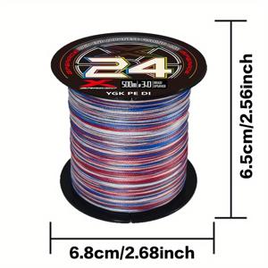 TEMU 500m 페이드 방지 24가닥 브레이디드 PE 낚시줄, 루어 전용, 미끄럼 방지 및 내마모성, 고인장강도, 고가시성, 수입 코팅, 모든 수질 조건에 적합, 장거리 캐스팅 라인