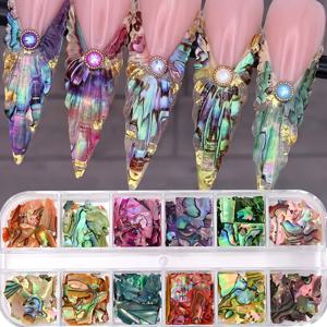 TEMU 12개입/박스 컬러풀 쉘 네일 아트 액세서리, 불규칙 쉘과 미세 쉘 네일 장식, 네일 아트 용품, 내구성 있는 네일 장식