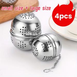 TEMU 4개 스테인리스 스틸 티 스트레이너 세트 (소형 + 대형) - 재사용 가능한 내구성 메쉬 필터 체인 포함, 잎차, 티볼, 향신료, 허브에 이상적 - 차 애호가를 위한 쉬운 사용 주방 필수품, 티 필터 볼, 여행용 티 스트레이너, 티포트 필터, 티 스쿱, 귀여운 티 스트레이너, 컴팩트 디자인, 스테인리스 스틸 소재, 견고한 구조