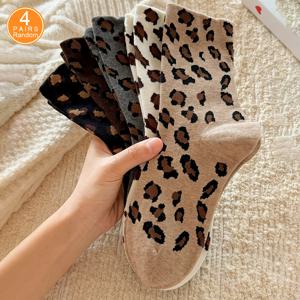 TEMU 랜덤 4켤레 여성용 프린트 패션 미드 캐프 양말, 부드럽고 편안한 통기성 사계절 다용도 데일리 아웃핏