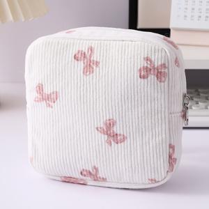 TEMU 고품질 코듀로이 퀼팅 미니 화장품 가방, 플로럴 곰돌이 패턴, 사각 생리대 보관, 휴대용 동전 지갑/키 홀더, 부드럽고 내구성이 뛰어나며 세척이 용이함, 디자인, 충전기, 이어폰, 립스틱 보관에 적합