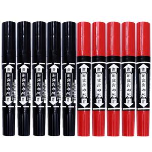 TEMU 10개입 대형 양방향 마커 펜 | 유성, 내구성, 두꺼운 팁의 검정색 및 빨간색, 드로잉, 페인팅, 목공, 플라스틱 및 금속 표면용