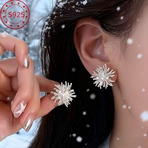 TEMU 실버 반짝이는 합성 지르코니아 불꽃 이어링, 다재다능하고 우아한 스타일, 달콤하고 여성스러운 디자인, 어버이날, 음악 페스티벌, 부활절 파티, 크리스마스, 데일리 웨어에 완벽, 불규칙한 반짝임