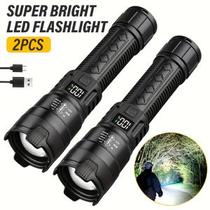 TEMU B B BRIGHT 충전식 LED 손전등 2개 세트, IP44, 컴팩트 디자인, 조절 가능한 초점 및 배터리 표시등, 3가지 조명 옵션 제공, 야외 활동, 캠핑, 작업 및 비상 상황에 적합, 카테고리: 휴대용 손전등