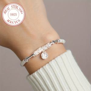 TEMU 여성 빈티지 스타일 은색 할로우 조각 참 팔찌, 벨 펜던트, 우아한 칼리지 스타일, 925 실버, 데일리, 파티, 휴일, 어버이날, 간호사 선물, 이탈리아 스타일, 패셔너블한 손목 액세서리, 쇼핑 애호가를 위한 선물|소품샵