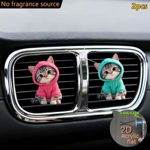 TEMU 2D 평면, 핑크와 그린 후드 스웨트셔츠를 입은 귀여운 고양이 두 마리가 있는 2개 세트. 무취 스펀지 (향료 미포함, 향 추가 가능). 차량 통풍구용 리필 가능한 차량용 공기 청정기 디퓨저 클립. 차량 내부 액세서리, 차량용 향기 디퓨저. 데이 선물 또는 새해 선물로 이상적. 2D 평면, 2D 평면|차량용방향제