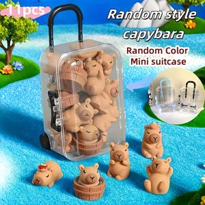 TEMU 11피스 세트, 미니 수하물 보관함 1개 + 레진 카피바라 10개, 야외 정원 미니어처 조경, 화분, 자동차 장식, 동물 애호가를 위한 선물용