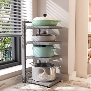 TEMU 소하피 4단 냄비 받침대 1개 -버클 스타일 조절 가능한 탄소강 수납 선반, 다층 싱크대 수납 선반, 웍, 철 냄비, 식기 수납, 주방 필수품|싱크대