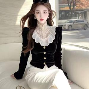 TEMU 가을 겨울 여성용 레트로 긴팔 셔츠, 새로운 스타일, 은은한 향기, 우아함, 달콤함, 슬림, 다용도, 고급스러운 여성 상의