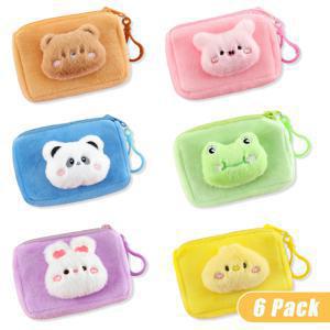 TEMU 플러시 동물 제로 지갑 6개, 실 보관, 이어폰 및 동전 정리함용 귀여운 디자인의 창의적인 지퍼형 만화 파우치, 완벽한 휴일 파티 선물, 상품, 크리스마스 사탕 상자, 이상적인 크리스마스 선물|파우치