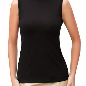 TEMU 단색 모크 넥 탱크 탑, 여름용 캐주얼 민소매 슬림 탑, 여성 의류