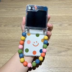 TEMU 삼성 갤럭시 Z 플립 6/플립 5 5G 투명 휴대폰 케이스 폴딩 힌지 보호 3피스 세트 컬러풀 비즈 팔찌