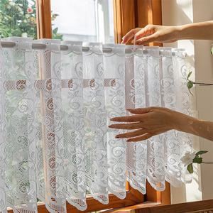 TEMU 시크한 빈티지 스타일 레이스 시스루 커튼 - 로드 포켓, 세탁 가능한 폴리에스테르, 주방 & 침실 장식에 완벽