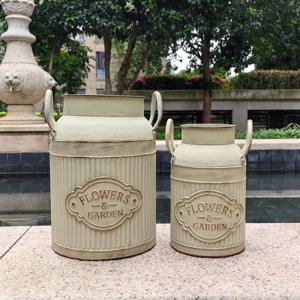 TEMU 2개 세트 빈티지 러스틱 금속 꽃통 - 금속 우유통 스타일 러스틱 팜하우스 화병, 줄무늬, 원통형 디자인 홈 데코용