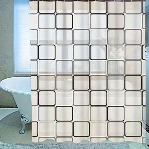 TEMU 1개 PEVA 욕실 샤워 커튼, 대형 체크 디자인, 모던 스타일, 드릴링 필요 없음, 샤워 커튼 후크 12개 포함