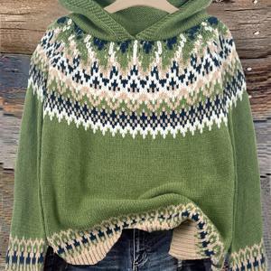 TEMU 겨울 여성 후드 자카드 스웨트셔츠 - 빙하 설산 패턴, 두툼한 우아한 패션, 편안한 캐주얼 빈티지 커뮤터 소프트 슬림핏 탑