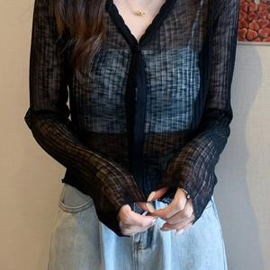 TEMU 여성용 새로운 디자인 단일 버튼 통기성 V넥 태양 보호 재킷, 니트 상의.