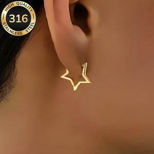 TEMU 고급 스테인레스 스틸 황금 별 귀걸이, 내구성, 편안하고 다용도, 간단하고 우아한 스타일, 일상적인 착용 또는 파티 패션 여성 귀걸이, 보석 액세서리, 여성에게 세련된 선물.