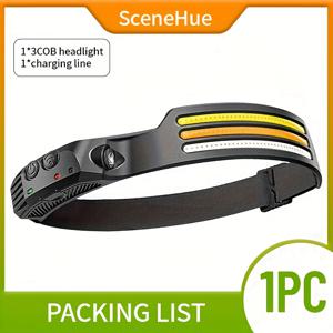 TEMU 1pc 1COB/3COB 다기능 LED 헤드라이트, 밝은 운동 감지 비상 조명 램프, USB 충전식 휴대용 핸즈프리 손전등, 휴대용 손전등, 유지보수, 비상, 독서, 사무실, 및 선물 제공을 위한 거래