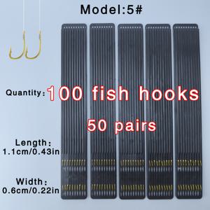 TEMU 100개 낚시 바늘/50쌍, 바늘톱니가 있는 더블 바늘, 미리 묶은 낚싯줄, 날카로운 팁과 내구성 좋은 줄 - 담수 및 해수 낚시에 적합, 작은 크기부터 중간 크기의 물고기를 대상으로