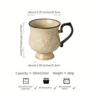 TEMU 1개 프렌치 빈티지 히비스커스 꽃 세라믹 머그컵 - 300ml/10oz 3D 플로럴 엠보싱 스템 컵, 커피 티컵 & 물컵, 애프터눈 티, 디너 파티, 휴일 선물, 홈용 우아한 디자인
