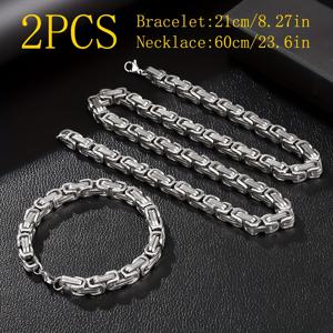 TEMU 2개 세트 남성용 304 스테인리스 스틸 주얼리: U-넥리스, 비잔틴 황제 체인 목걸이 + 5mm 와이드 304 스테인리스 스틸 팔찌|남자목걸이