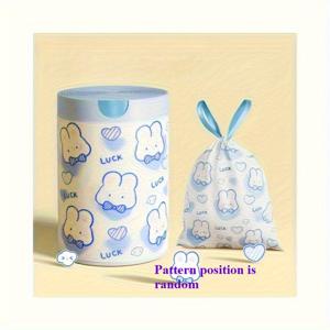 TEMU 1롤 100매 휴대용 끈달린 쓰레기 봉투, 파티용 파란색 쓰레기 봉투, 가정/사무실/야외 모임, 크리스마스, 할로윈 사용, 보관 간편