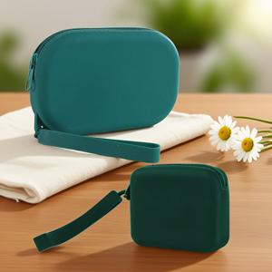 TEMU 단색 실리콘 메이크업 가방 2개 세트, 비치 가방, 휴대용 비치 파우치, 휴대폰 가방, 이어폰 휴대 가방, 메이크업 브러쉬 케이스, 키 파우치, 이어폰 케이스