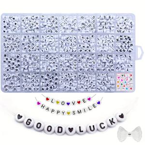 TEMU 1400개 A-Z 알파벳 비즈, 아크릴 4x7mm 라운드 알파벳 비즈 키트, 블랙 숫자와 컬러풀 하트 비즈, 팔찌 목걸이 DIY 액세서리 만들기