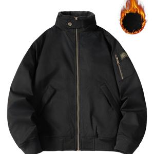 TEMU Pearson OBM 2025 가을/겨울 신상 남성용 재킷 미국 빈티지 두꺼운 플리스 스탠드 칼라 플라이트 재킷 크로스보더 캐주얼 코트|남자옷