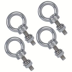 TEMU 304 스테인리스 스틸로 제작된 M6 아이 볼트 4개 세트 (너트, 와셔, 캡 포함). 이 볼트 어셈블리는 연결 및 서스펜션에 적합하며, 실내외 모두 사용 가능하며, 리프팅 및 행잉 액세서리에 이상적입니다.