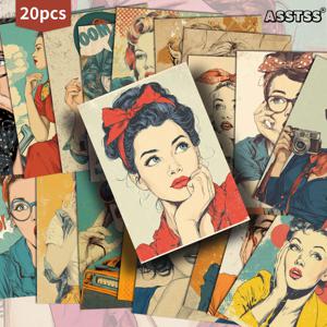 TEMU 20개입 ASSTSS 빈티지 패션 여성 초상화 엽서 - 4x6인치 레트로 핀업 일러스트, 고품질 종이 & 카드스톡, 클래식 1950-1960년대 레트로 스타일, 스크랩북용 수집용 장식 카드, 레트로 미적 감각 | 생생한 색상 | 디테일