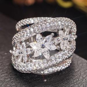 TEMU 리드키스 럭셔리 와이드 밴드 플라워 링 - 웨딩, 프로포즈, 데일리 웨어에 적합한 우아한 합성 큐빅 지르코니아 플라워 링, 4월 탄생석 포함, 파티, 웨딩, 선물용 합성 플라워 주얼리 (연중 착용 가능), 청소년용|반지|탄생석