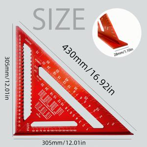 TEMU 12인치 헤비듀티 알루미늄 스퀘어 톱니날 모서리 - 레드 삼각자, 목공 및 건축 설계용 정밀 측정 도구 (목재 및 건축 자재 호환)