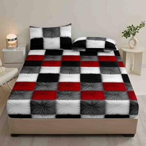 TEMU 3피스 기하학 프린트 고정 시트 및 베갯잇 세트, 3피스 침구 | 고정 시트 1개 + 베갯잇 2개 (베개솜 제외) | 더블/풀/킹/퀸 | 부드럽고 피부 친화적, 24시간 움직임 방지