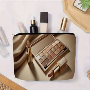TEMU 여성용 샴페인 골드 아이섀도우 & 누드 립스틱 메이크업 파우치 - 우아한 지퍼 클로저 여행용 화장품 케이스, 여성 선물용|립스틱