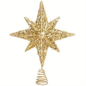 TEMU 1개, 크리스마스 트리 탑퍼 스타, 8인치 베스트헴 글리터 골드/실버 스타 크리스마스 트리 탑퍼, 홈 파티용 크리스마스 트리 토퍼 장식, 할로윈