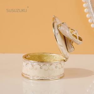 TEMU 보석 발레화 트리켓 상자 | 힌지형 에나멜 장식 댄스 주얼리 장식 링 홀더 상자 피규어, 빈티지 스타일, 금속 재질, 자석 잠금, 원형 모양