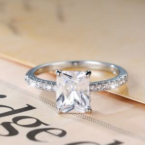TEMU 정교한 직사각형 컷 화이트 합성 지르코니아 반지 - 결혼식, 약혼, 기념일 및 일상 착용에 완벽