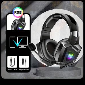 TEMU ONIKUMA K8 게임용 헤드셋 태블릿 노트북 데스크탑 용 RGB 라이트 마이크가있는 가볍고 세련된 유선 스테레오 게임용 헤드폰