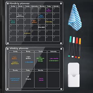 TEMU 냉장고용 아크릴 자석 월/주간 캘린더, 냉장고용 투명 자석 드라이 지우개 메모 보드, 재사용 가능한 식사 계획서 투명 주간/월간 업무 계획 보드 (냉장고용), 40X30Cm