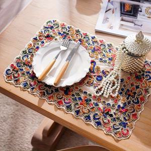 TEMU 1개 빈티지 자수 식탁매트 & 코스터 세트 - 사각형 내열성 테이블매트, 레이스 자수, 세탁기 사용 가능, 티테이블, 뷔페 카운터 장식용