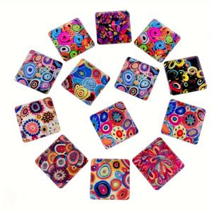 TEMU 30개 1.2x1.2cm 사각 유리 캐보숑 - 멀티컬러 믹스 & 스타일 (솔리드, 마블링, 플로럴, 페즐리, 만다라) 광택 무늬 둥근 모서리 DIY 주얼리 만들기, 스크랩북킹, 카드 제작, 홈 데코용 생동감 넘치는 공예 비즈 소재
