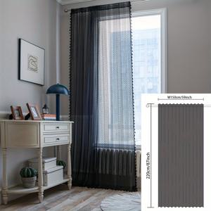 TEMU 블랙 구리 코인 크로셰 검은 닥브룸 커튼, 거실, 발코니, 침실 및 베이 윈도우용 반투명한 미국 컨트리 스타일 속이 빈 농촌 디자인, 예술적인 1개.