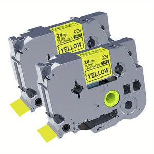 TEMU 2팩 TZe-651 24mm 라벨 테이프 P-Touch TZe TZ 테이프 24mm 0.94'' 라미네이트 노랑 TZe651 TZ651 P-Touch PTD600 PTD400AD PT1880 라벨 메이커용, 노랑 바탕 검정 1인치