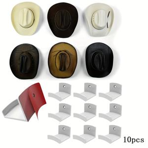 TEMU 10개 곡선 모양 모자 걸이, 양면 드릴링 접착 패치 포함, 더 안전한 모자 정리 방법 제공